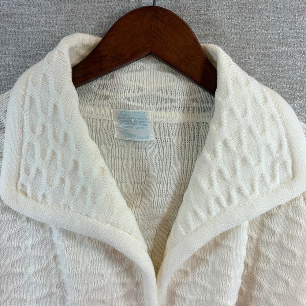 Vintage Granniecore‎ Dainty Ivory Honeycomb Knit Open Front Cardigan Sweater LG